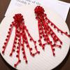 Red Crystal Flower Tassel Earrings for Hanfu