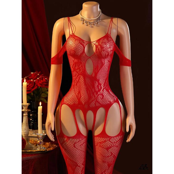 See Through BodyStockings Mesh Sexy Lingerie Women Off Shoulder Bodysuit Fishnet Hollow Open Crotch Costumes Teddies Sexiest