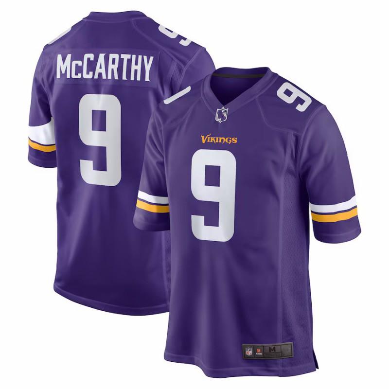 NFL Minnesota Vikings 18 Jefferson 9 McCarthy Morado Blanco Bordado Camiseta de Fútbol para Hombre Manga Corta Ropa Deportiva