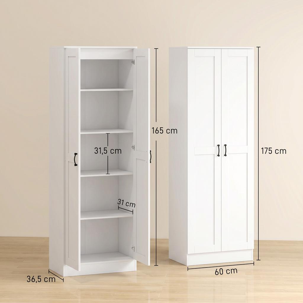 Armadio 175 cm con Spazio Contenitore, Mobile da Cucina con Ante Soft-Close e Ripiani Regolabili, Bianco