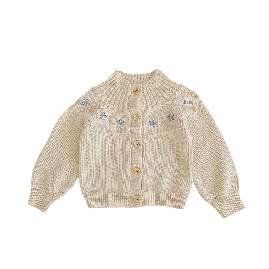 2024 Autumn Infant Girl's Knitted Embroidered Jacket & Lace Pants Set