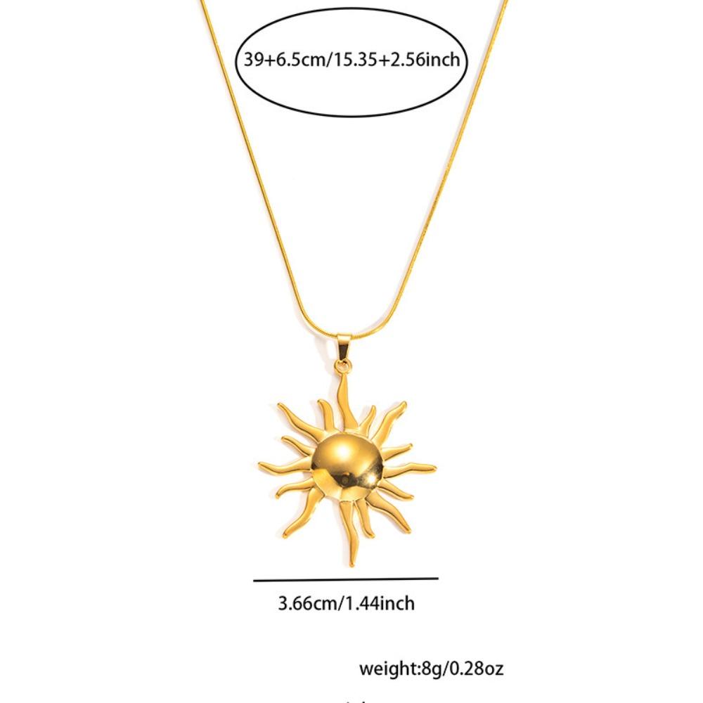 Retro Temperament Gold Color Stainless Steel Greek Totem Sun Pendant Necklace for Women Designer Charm Jewelry Accessories Gifts