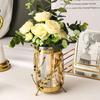 Luxury Metal Flower Vase, European Style, Glass Plant Pot, Wedding, Christmas, Living Room Dining Table Home Decoration Artwork