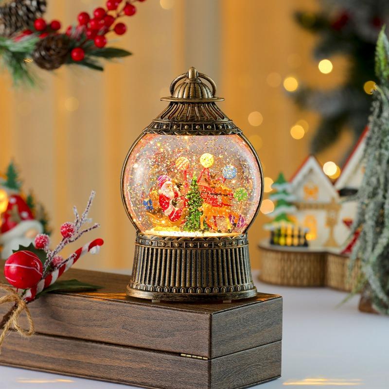 

Рождественская светящаяся вращающаяся ветряная мельница, наполненный водой снегопад, плоский круглый ветряной фонарь, музыкальная шкатулка, рождественский настольный декор, подарок Deer pulling car model