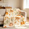 Fall Pumpkin Blanket, Watercolor Bow Throw, Autumn Botanical Flannel, Cottagecore Decor, Cozy Home Gift