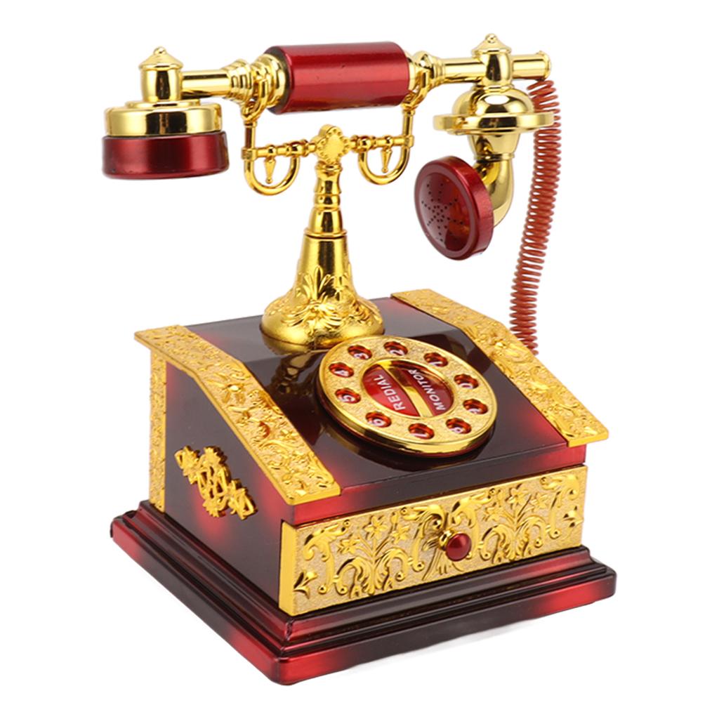 Dial Telephone Shaped Music Box Exquisite Retro Music Jewelry Box for Home Living Room Cafe Bar
