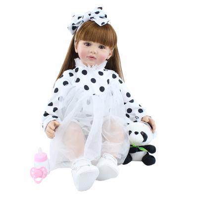 24'' 60cm Big Size Reborn Baby Doll Wear Beautiful Skirt Soft Cloth Body Newborn Doll Real Looking Long Hair Princess Rebirth Dolls for Kids Xmas Gift