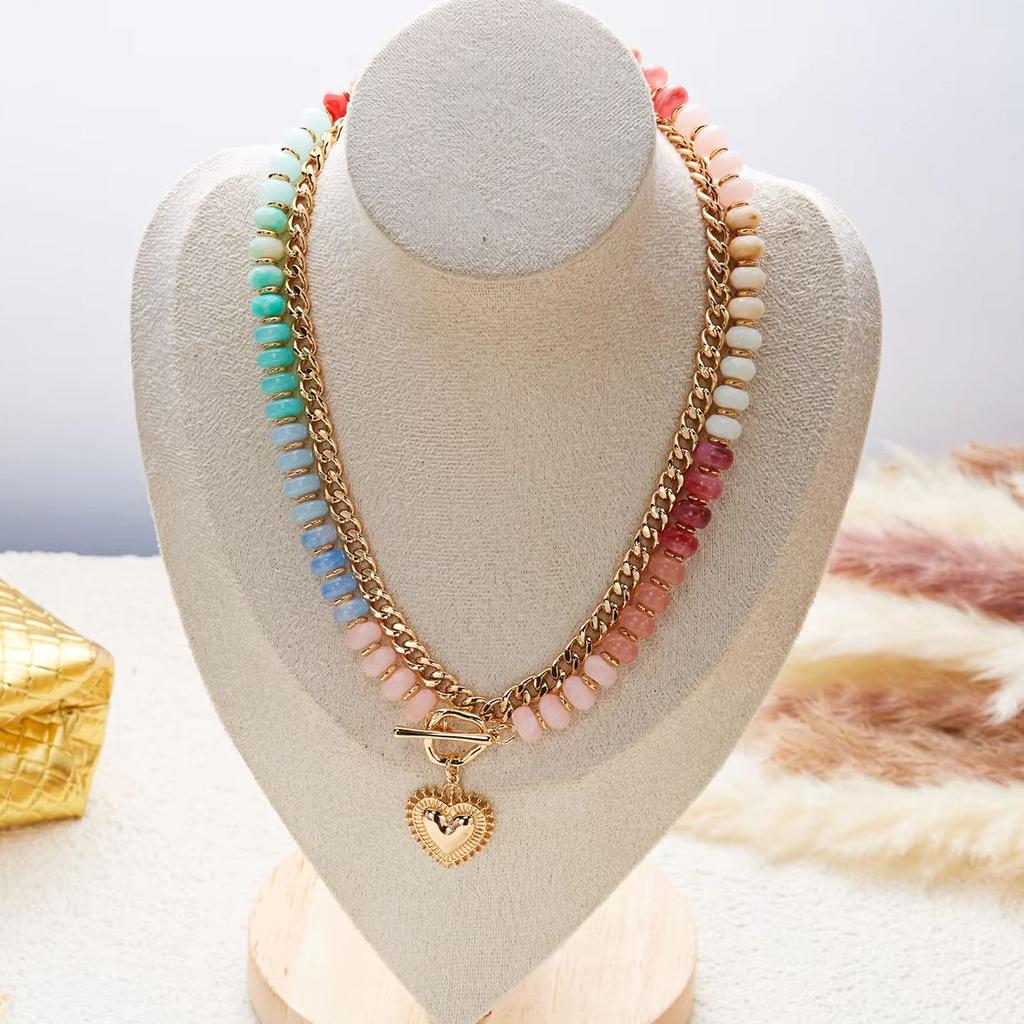 Collares Boho de Resina Colorida con Cuentas de Doble Capa para Mujer Gargantilla con Colgante Vintage de Corazón Cierre OT Colgantes de Verano Joyería Regalos