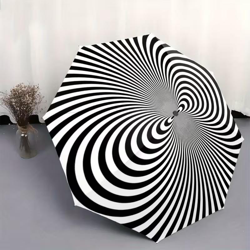 Automatic Open/Close Umbrella with Spiral Pattern - Compact Folding Umbrella, Windproof 8-rib Sturdy Frame, Portable Travel Um