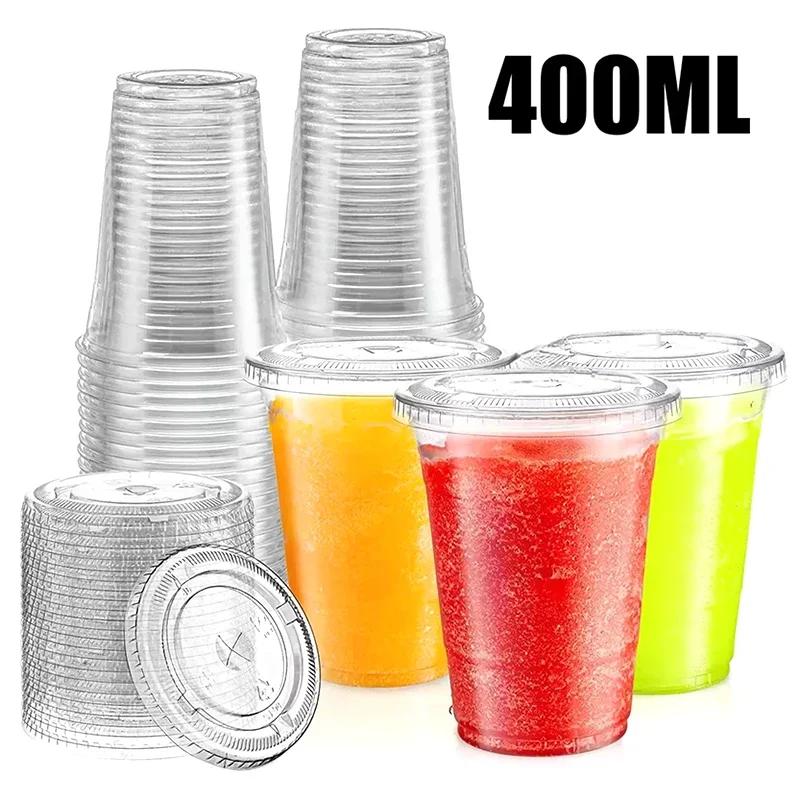 Plastic Beverage Cups with Lids Disposable Cold Drink Containers for Milk Tea Juice Iced Coffee Ice Cream Dessert Party Supplies
