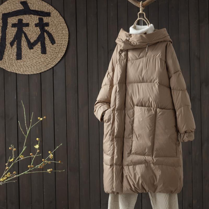 Geacă de puf pentru femei, medie și lungă, largă și la modă, cu glugă, puf de rață albă, jacket îngroșat, cald