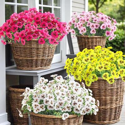 Artificial Pansy Violet Flowers Fake Hanging Morning Glory Garland Lifelike Silk Plants for Home Wedding Party Decor