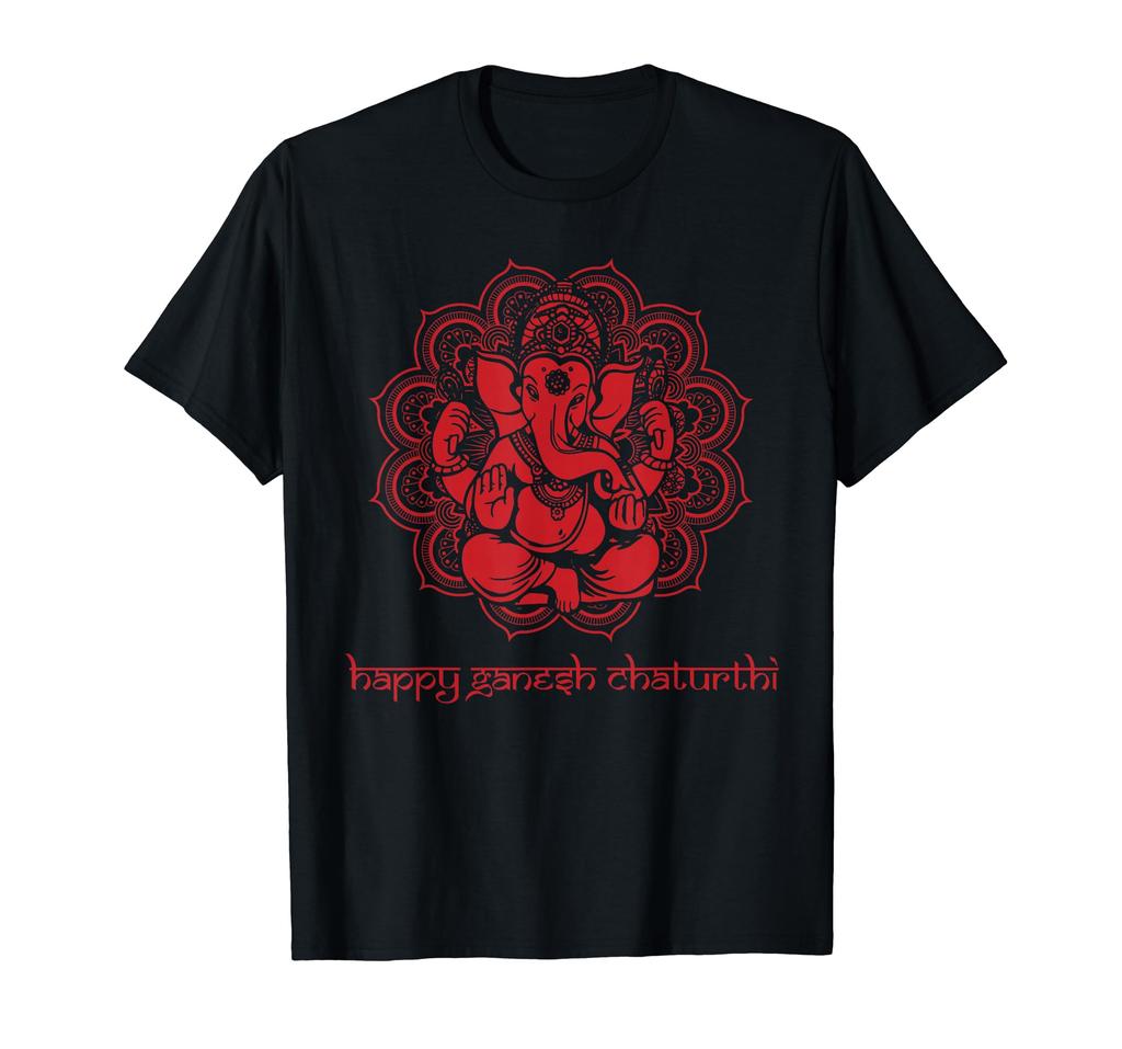 Red Ganesha Happy Ganesha Chartuthi T-Shirt