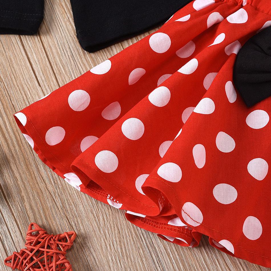 Girl Dress with Headband Baby Clothing Set Kid Dots Cosplay Tops and Skirt Children Black Red Outfit Minnie Bowknot Costume