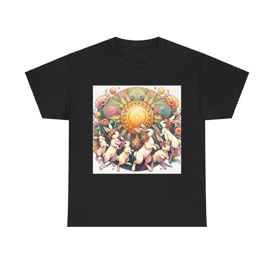 Unisex Adult T Shirt Whimsical Bunnies Flower Crowns Psychedelic Art M