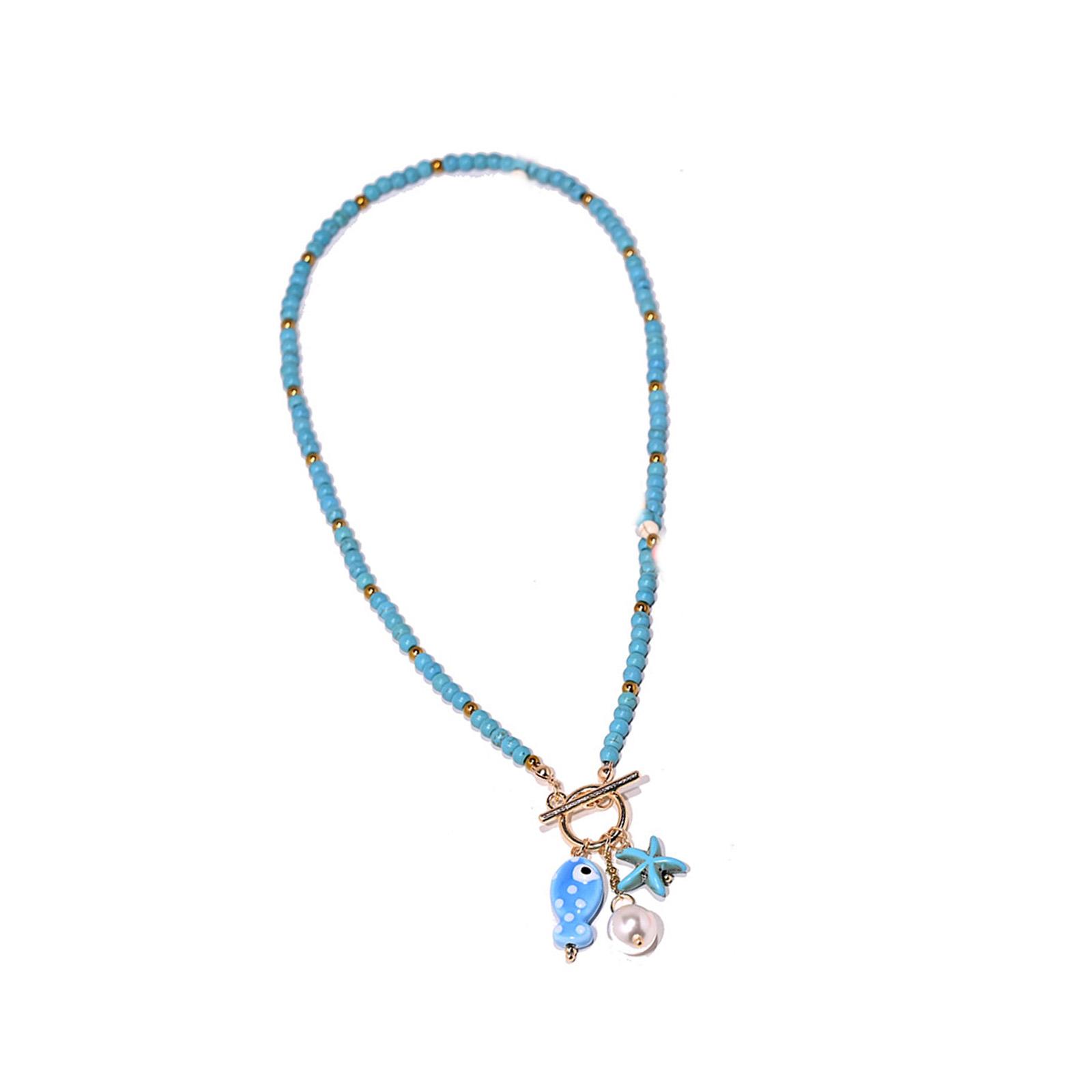 

Керамическое ожерелье-подвеска в виде рыбки с бусинами, вдохновленное морской жизнью, с красочными акцентами для повседневной носки синий