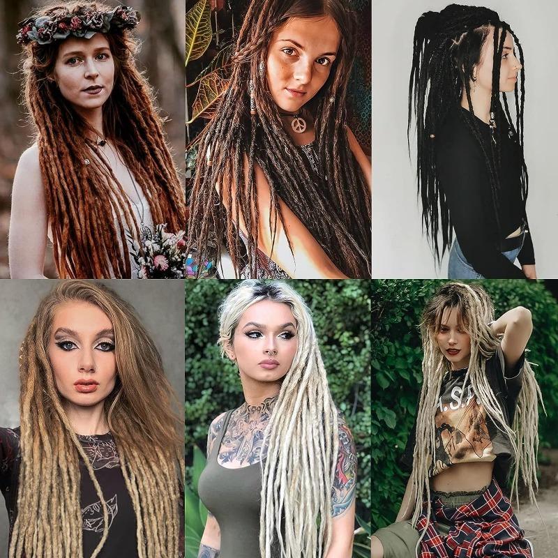 Hair Extensions 36in/ 91.44cm Gradient Gold 0.25in/ 0.63cm Wide Thin DE Synthetic Fear Hippie Wool Fear 10 Strands Hand Lock Hair Extensions for Women