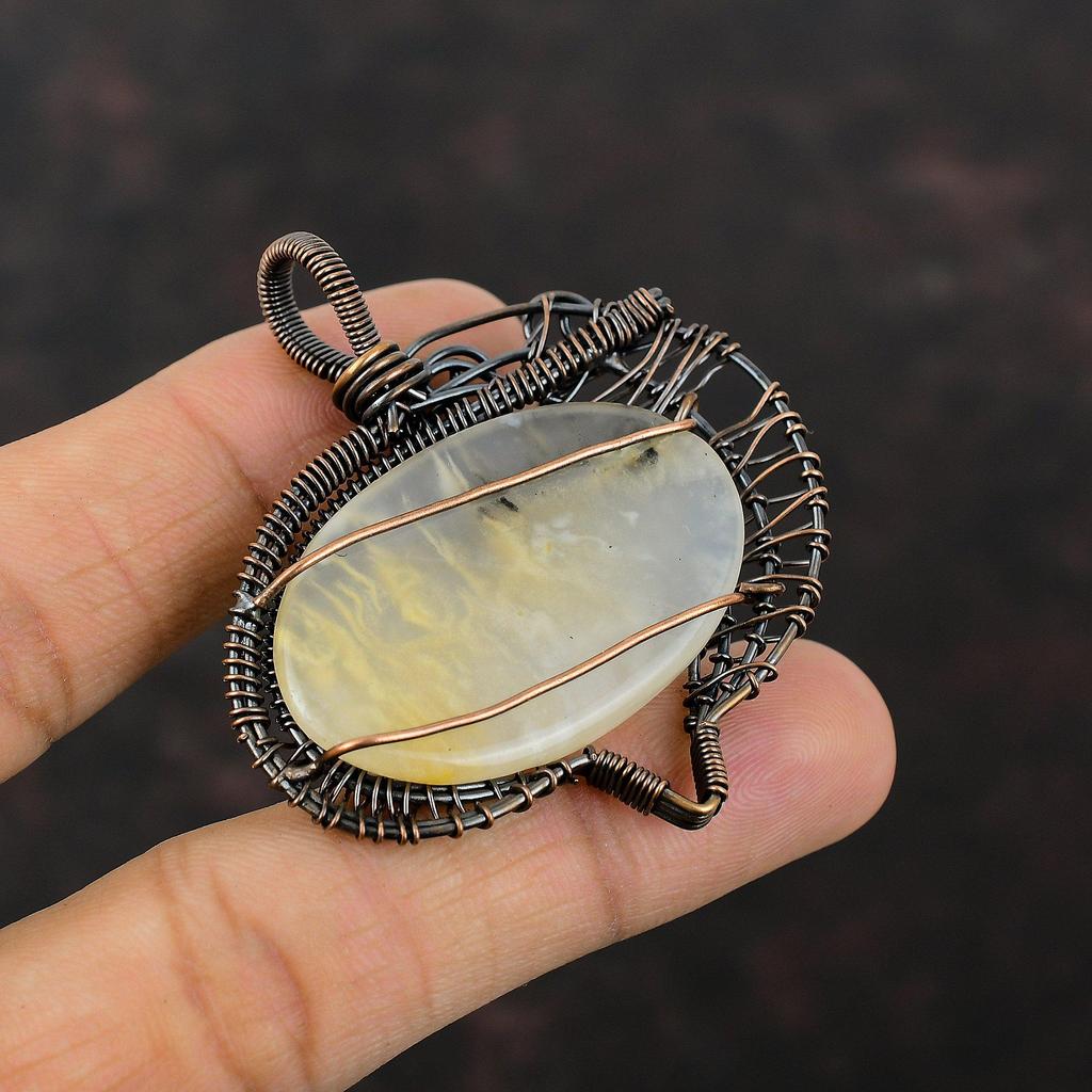 Plume Agate Pendant Copper Wire Wrapped Pendant Plume Agate Gemstone Jewelry Handmade Designer Pendant Copper Wire Wrap Jewelry Gift For Mom