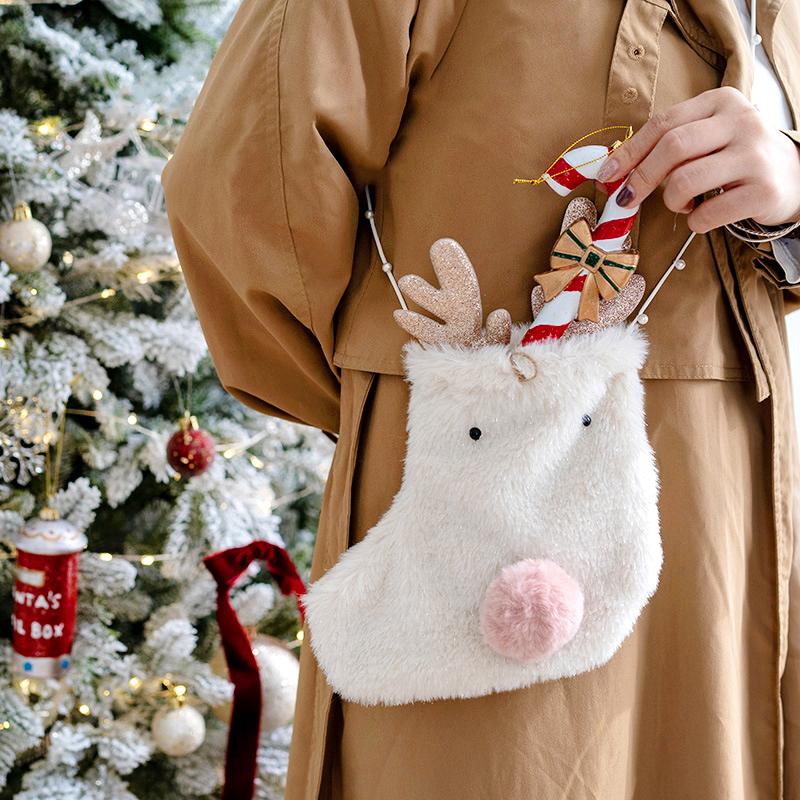 1 Stück Weihnachtsdekoration Rosa Mädchenherz Weihnachtsgeschenke Plüsch Süßigkeitentüte Rentier Süßigkeitentüte Geschenktüte