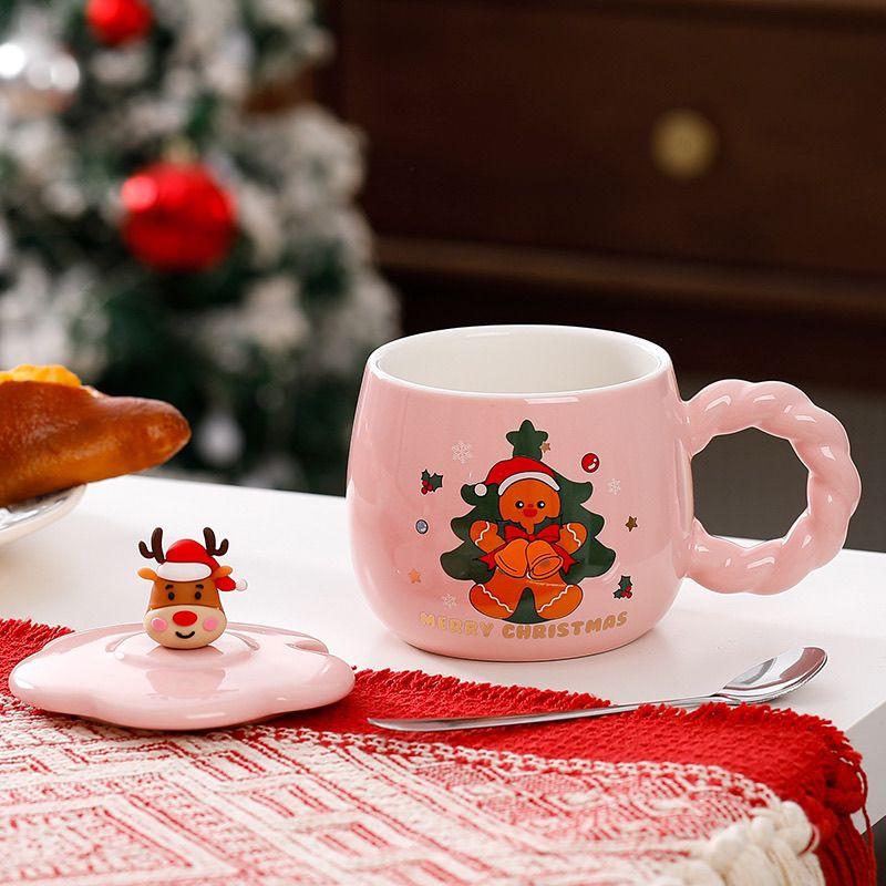 Cartoon Cup Cute Elk Mark Cup with Lid Wedding Couple Personalized Children's Christmas Gift Drinkware