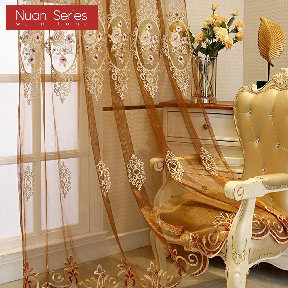 1 Stück Nuan Serie Europäischer Luxus Klassisch Bestickter Voile Vorhang Transparent Tüll für Wohnzimmer Schlafzimmer Balkon Fenster Heimdeko
