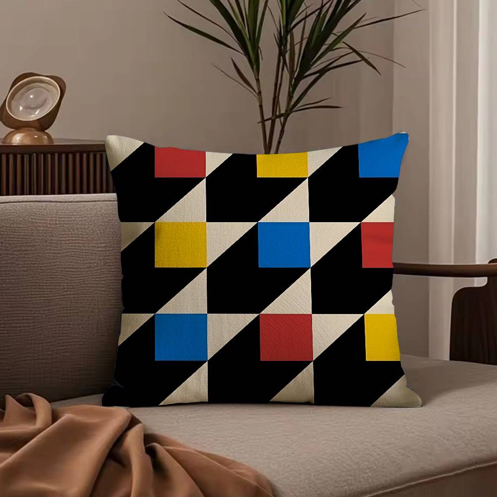 Abstraktní B-Bauhaus Geometrický povlak na polštář Povlak na polštář proti roztočům Neviditelný zip hedvábný krátký plyš Potah na polštář na pohovku