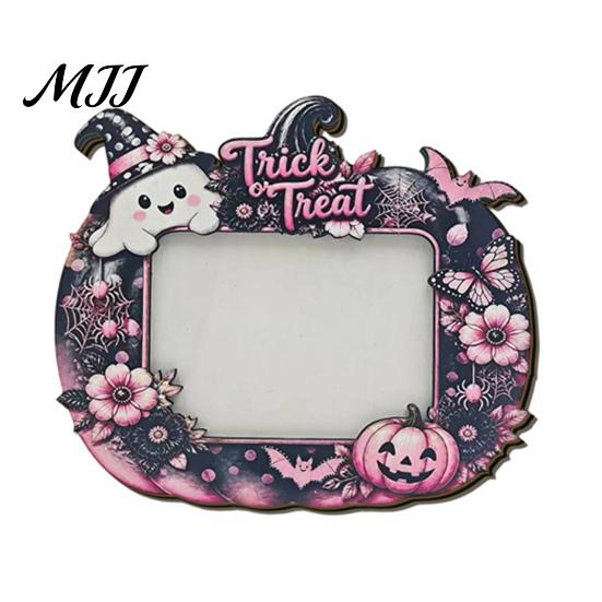 Halloween Photo Frame Frame, Wooden Desktop Picture Holder for Spooky Party Decoration Supplies And Festive Home Decor, Vintage Tabletop Ornament