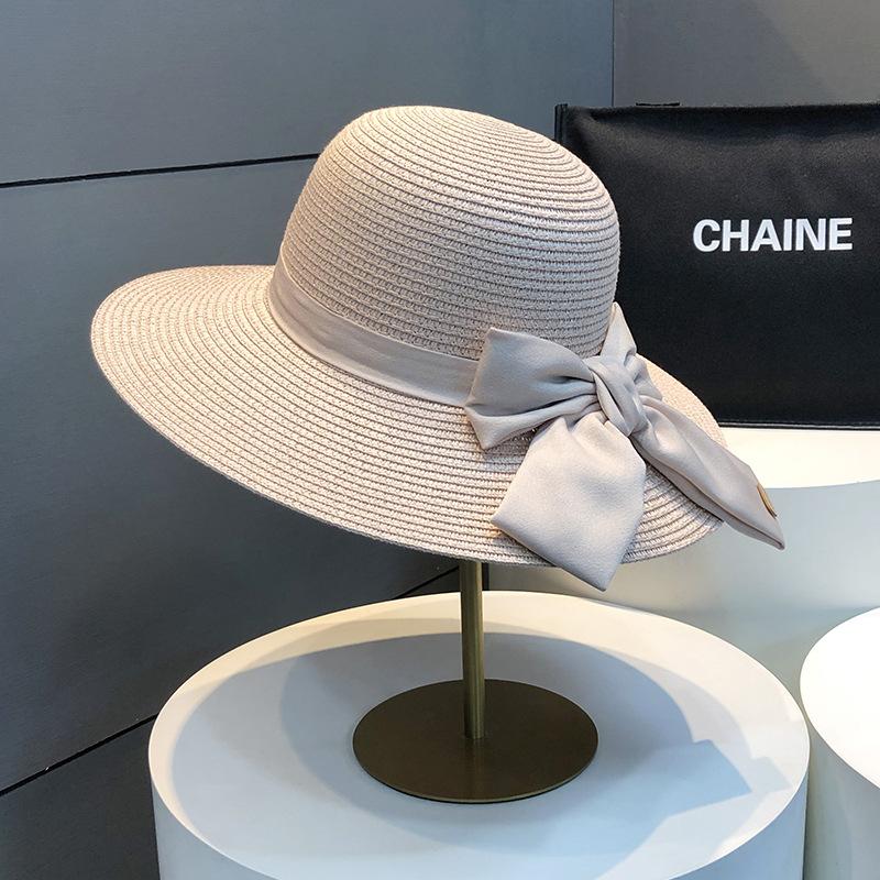 

Новая соломенная шляпа-бантик для женщин, летняя модная шляпа от солнца для путешествий на море с большими полями, солнцезащитная шляпа ONE SIZE розовый
