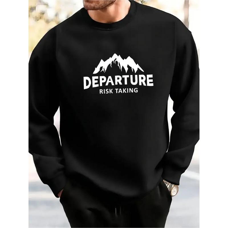 Men's DEPARTURE Print Casual Sweatshirt - Long Sleeve Crew Neck, For Outdoor Sports and Daily Wear, Stylish and Durable, Lightweight Fabric