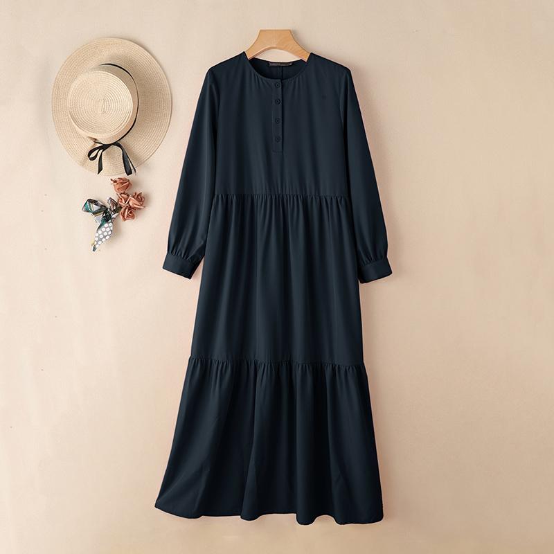 ZANZEA Women Round Neck Long Sleeve Loose Casual Muslim Dress