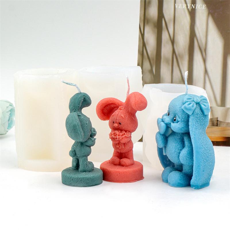 Easter Bunny Silicone Candle Mold DIY Flower Rabbit Shaped Easter Candle Gypsum Cake Mold Decorative Gifts Home Use