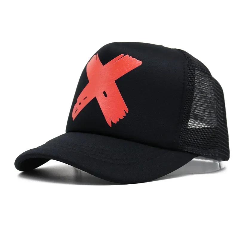 

Classic Snapback Cap with Hip Hop X Print Mesh Panel Design Unisex Baseball Hat for Summer Sun Protection Casual Fashion