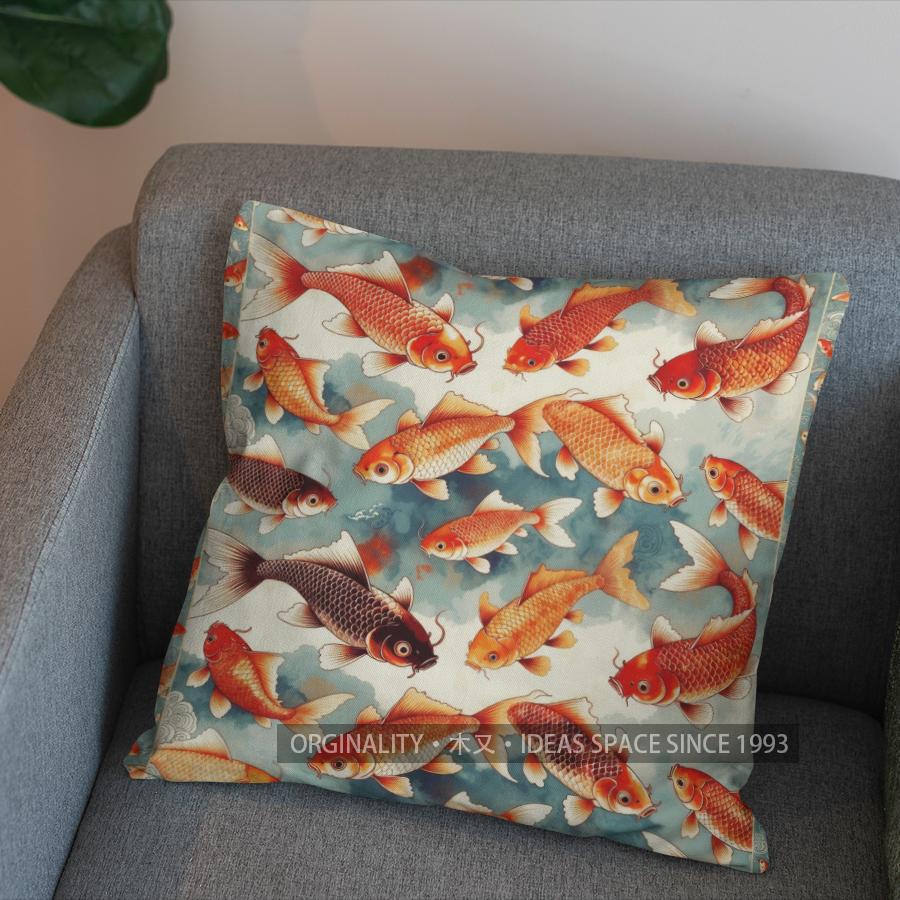 2D Colorful Koi Fish Pattern Decorative Pillow Cover Pattern Cushion Cover Suitable For Sofa Bedroom Car Pillow Cover