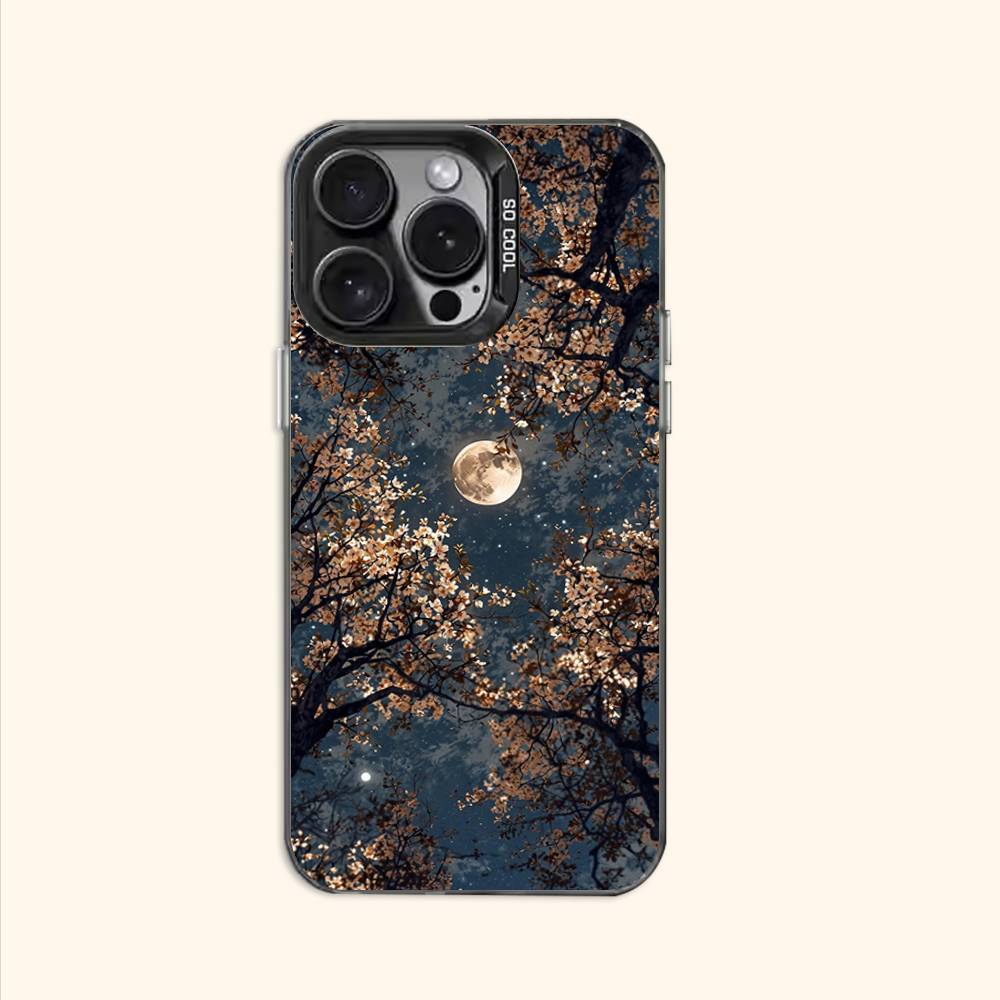 Moon and Flowers Case for iPhone 11 12 13 14 15 16 17 Pro Max XS X XR Cover