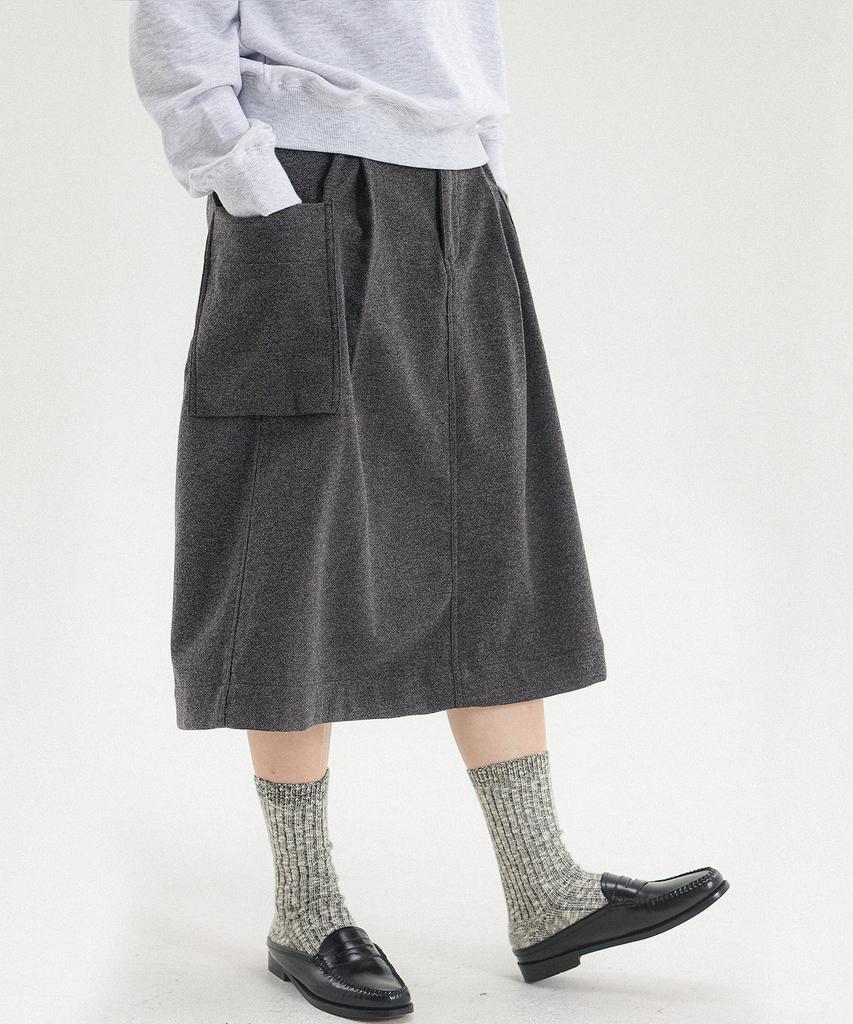 Cotton Bell Out-Pocket Wool Skirt - Wool Charcoal