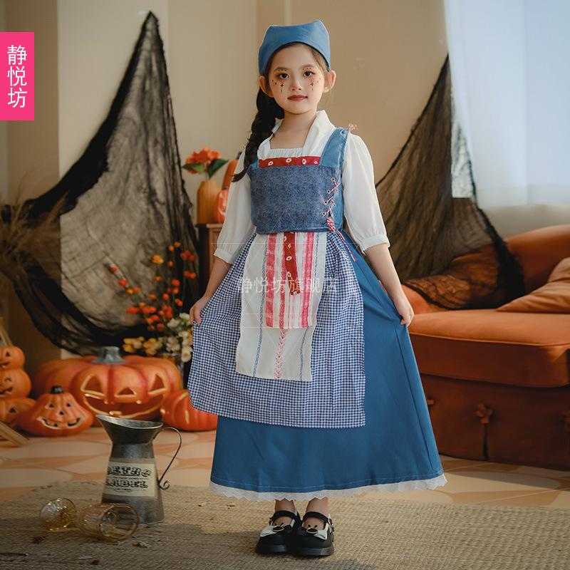 Halloween Children's Costume European Pastoral Girl's Costume Vintage Maid Costume Medieval French Manor Maid Dress