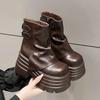 Women Chunky Motorcycle Boots Autumn Hidden Heels Leather Sneakers Winter Waterproof Snow Boots High Platform Ankle Boots 10CM