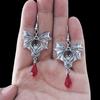 Gothic Vampire Bat Earrings for Women Man Fashion Pagan Witch Jewelry Accessories Red Crystal Vintage Bat Pendant Ear Hooks New
