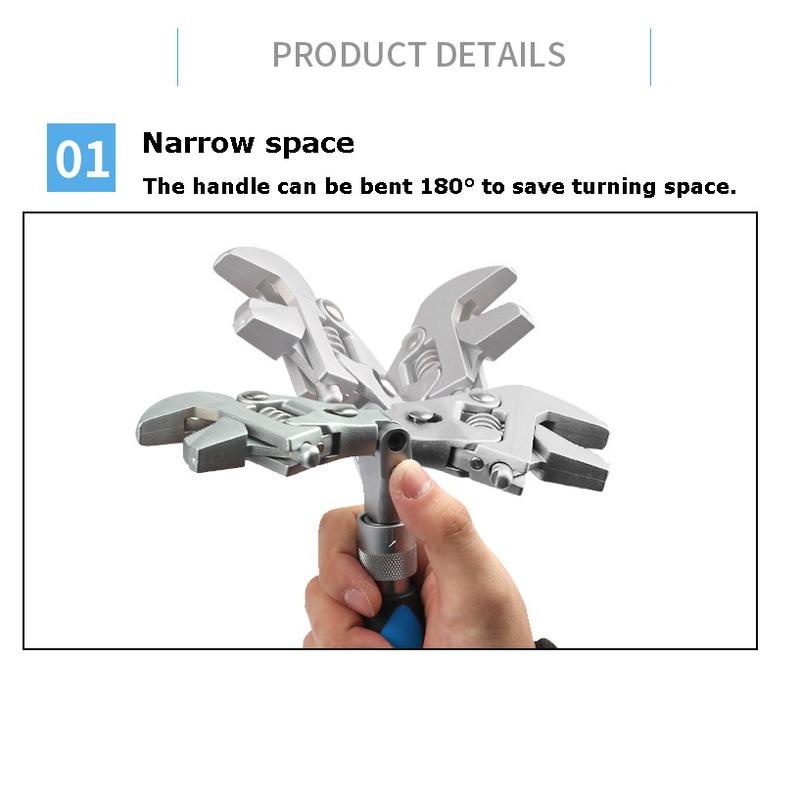 Multifunction 5 In 1 Torque Wrench 10 Inch Adjustable Ratchet Wrench 180 Degree Folding Spanner Household Maintenance Manual Tool