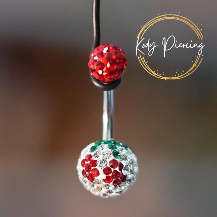 KODY PIERCING Navel Cherry aus Chirurgenstahl und kristallroter Kugel - 10mm