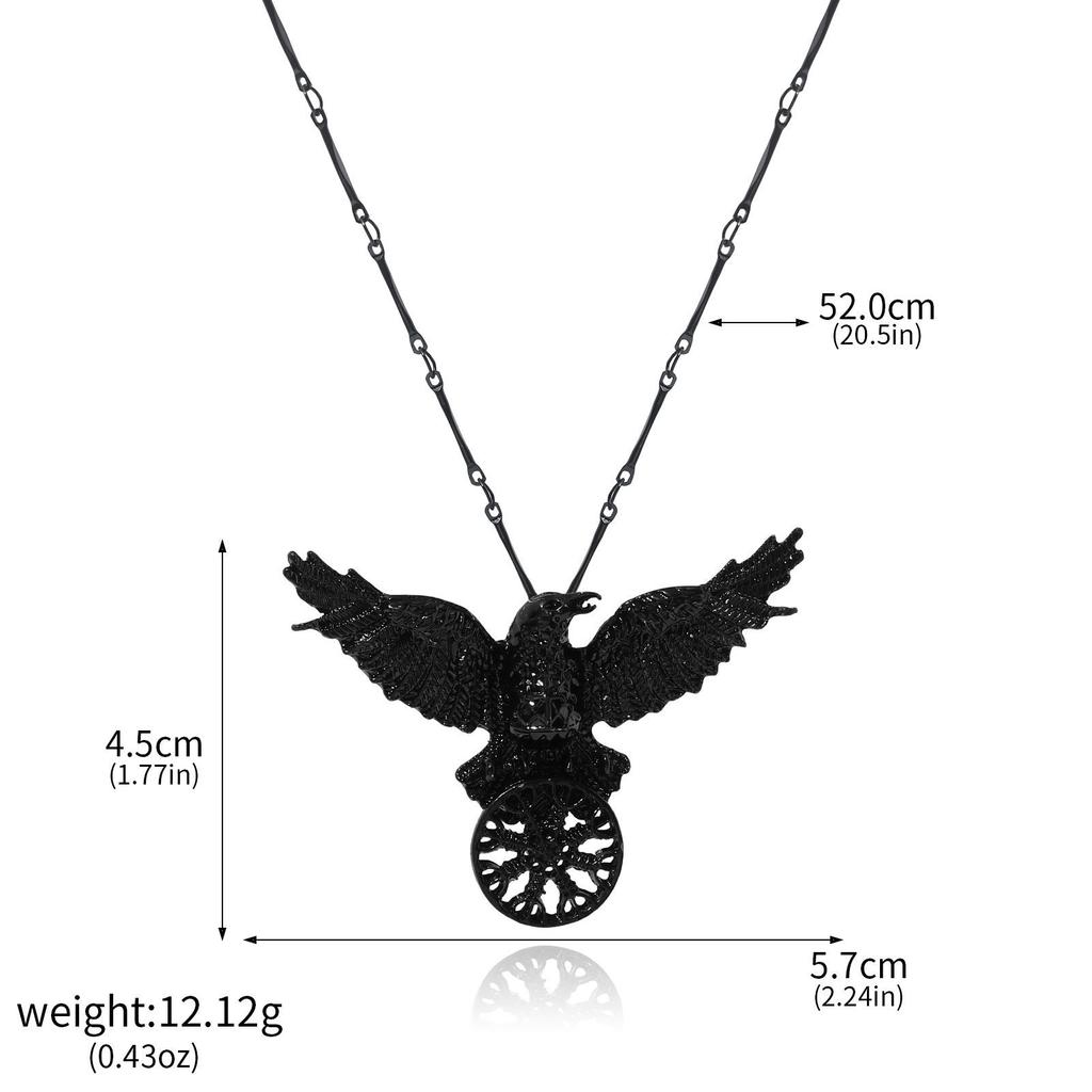 Vintage Viking Black Crow Necklace Odin Raven Compass Rune Pendant Keychain for Men Women Gothic Jewelry