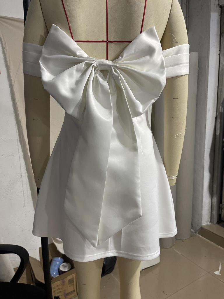 European & American Style Black & White Asymmetrical Bow Dress - Trending INS Influencer Fashion for Women