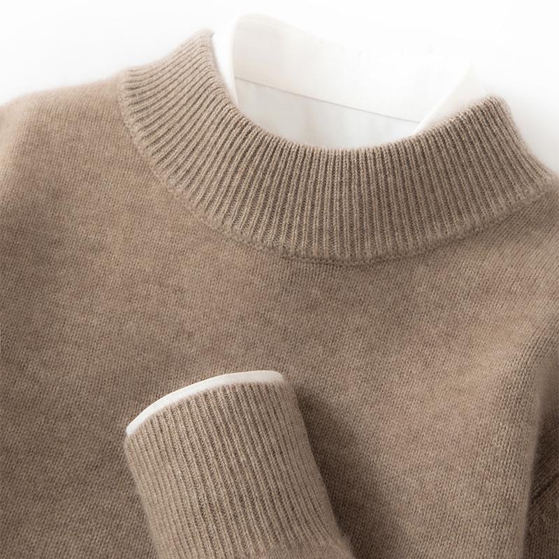 Men's High Neck Cashmere Sweater - Long Sleeve, Solid Color, Loose Knit Pullover for Autumn & Winter