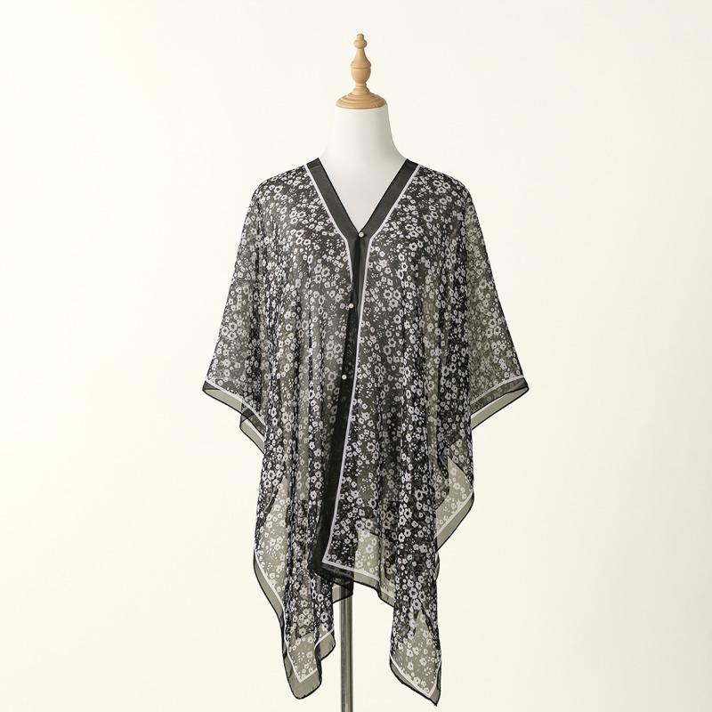 

Fashion new beads small floral chiffon versatile shawl temperament travel vacation sunscreen scarf beach towel 150*100cm