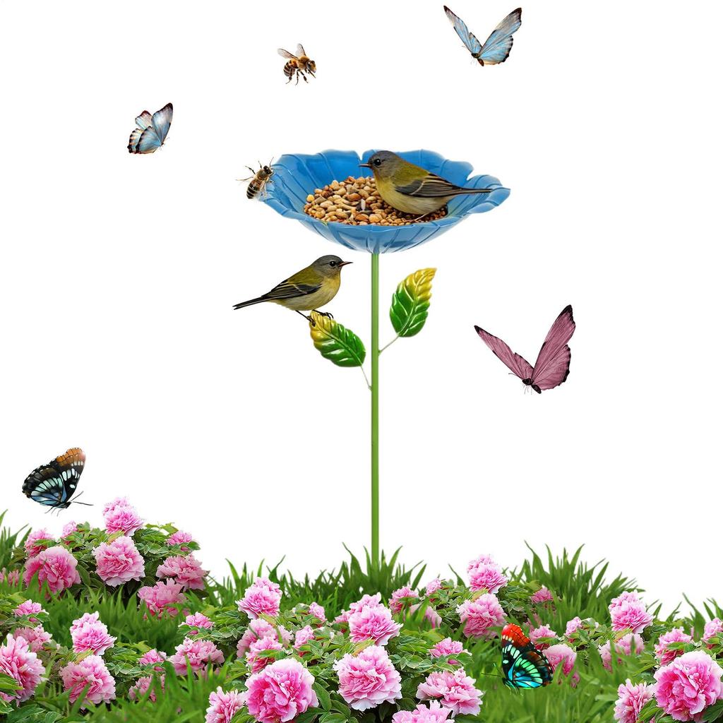 Bee Bath Flower Shaped Garden Stake Bird Water Feeder Outside Butterfly Drinking Station for Patio Backyard Porch Yard Lawn