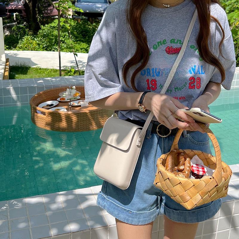 Versatile Leather Female Crossbody Bag Simple Solid Color Phone Shoulder Bags Girls Flap Small Square Bags Women's Handbags