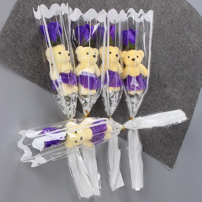 5Pcs Rose Bear Artificial Flowers Bouquet For Valentine'S Day Diy Gift Ornament Wedding Decoration Party Supplies Home Decor