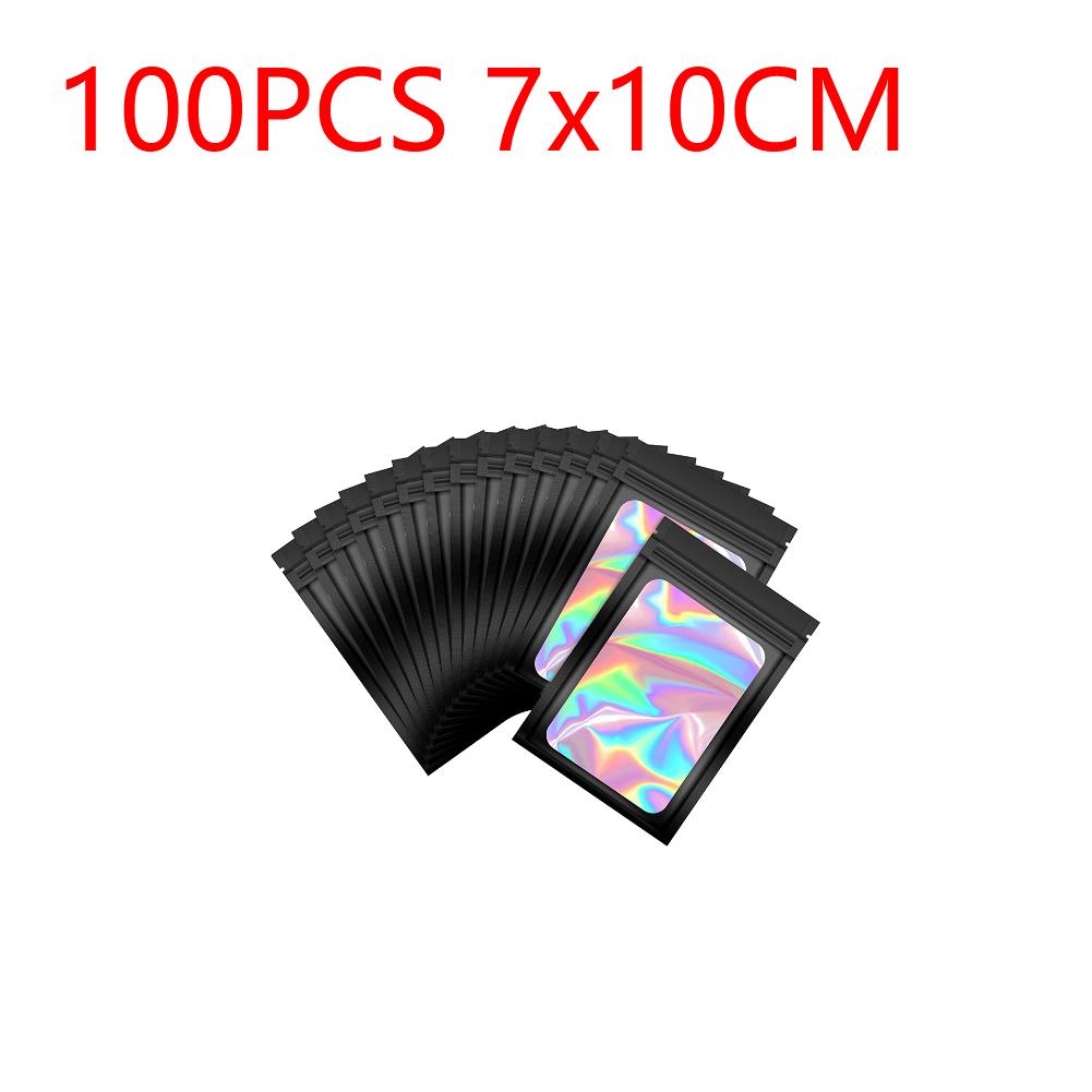 100pcs Smell Proof Mylar Bags Resealable Odor Proof Bags Holographic Packaging Pouch Bag Food Jewelry Laser Zip Lock Bag S чёрный