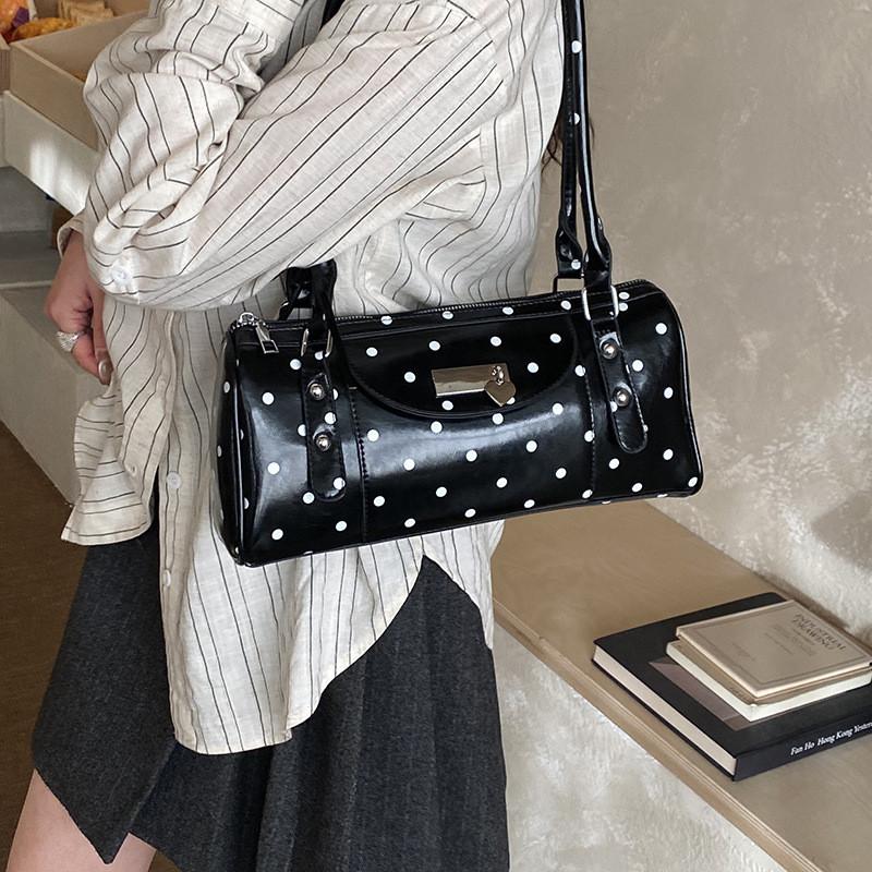 Pu Polka Dot Shoulder Bag For Women With Inner Pockets And Zipper Closure For Daily Use