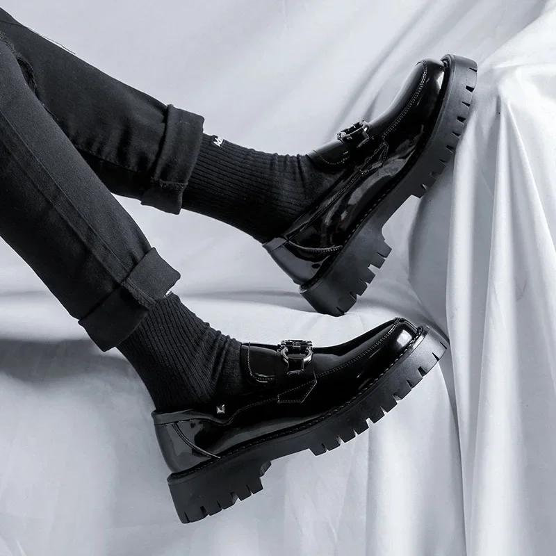 Fashion Dress Shoes Men Black PU Thick Sole Wear-resistant Casual Business Loafers European Social Shoes Size 38-46 Men Shoes